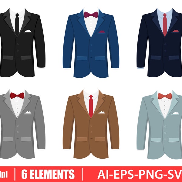 Tuxedo clipart vector design illustration. Tuxedo set. Vector Clipart Print