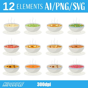 Hot Vegetable Soup Warm Meal Healthy Dish Vector Art Comfort Food Digital Illustration Steamy Clipart Printable Design Downloadable