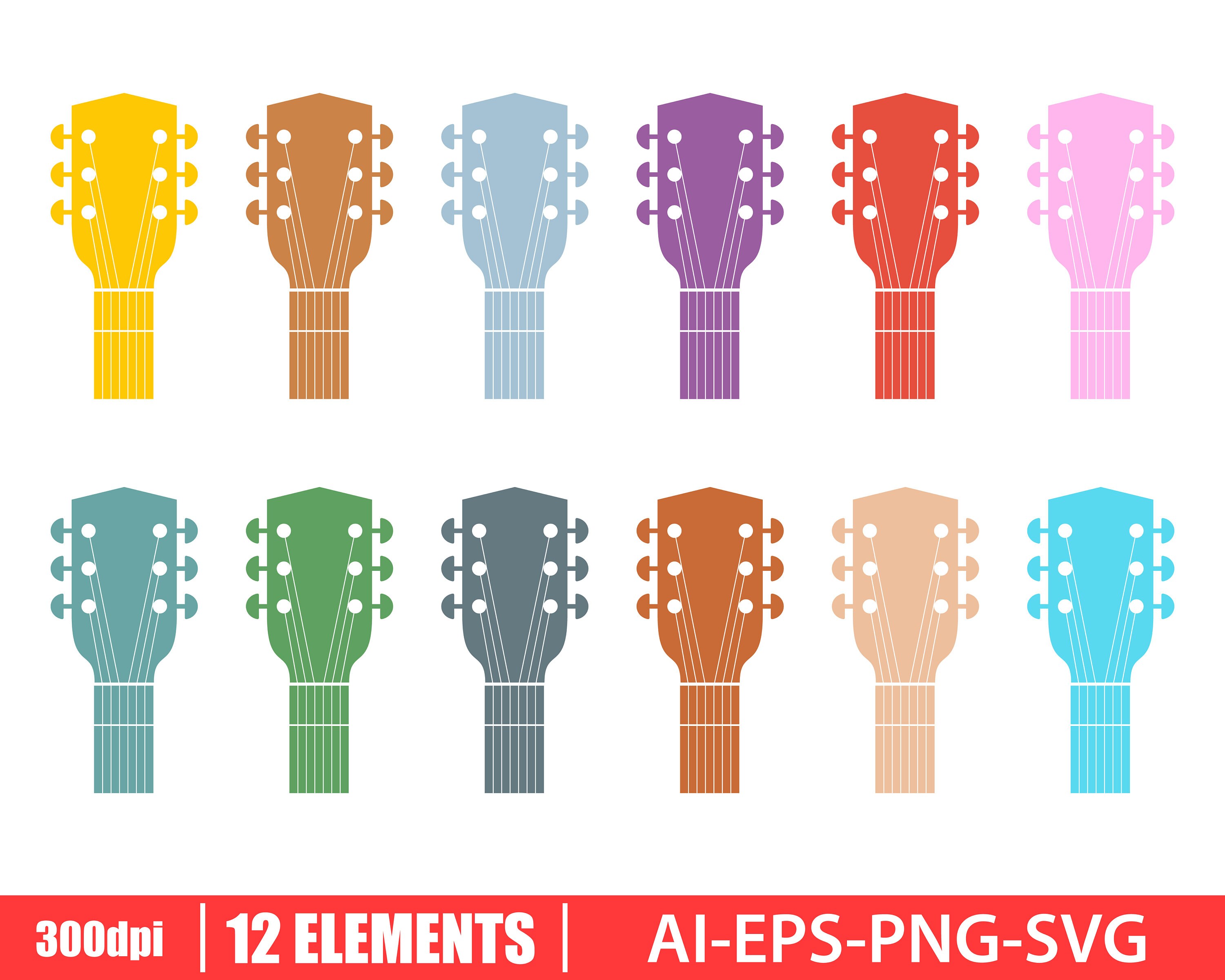 Guitar Head Clipart Vector Design Illustration. Guitar Set. Etsy