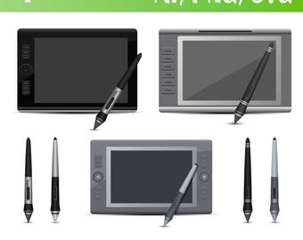 Graphic Drawing Tablet Clipart | Digital Art Tools | Hand-Drawn Tablet | PNG & SVG Files