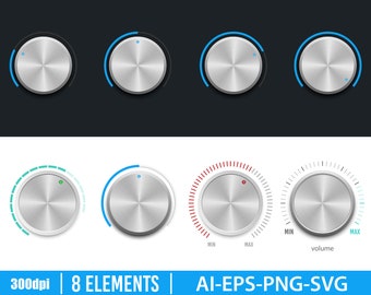 Illustration métallique de conception de vecteur de clipart de bouton de volume. Ensemble de boutons de volume. Impression Vector Clipart