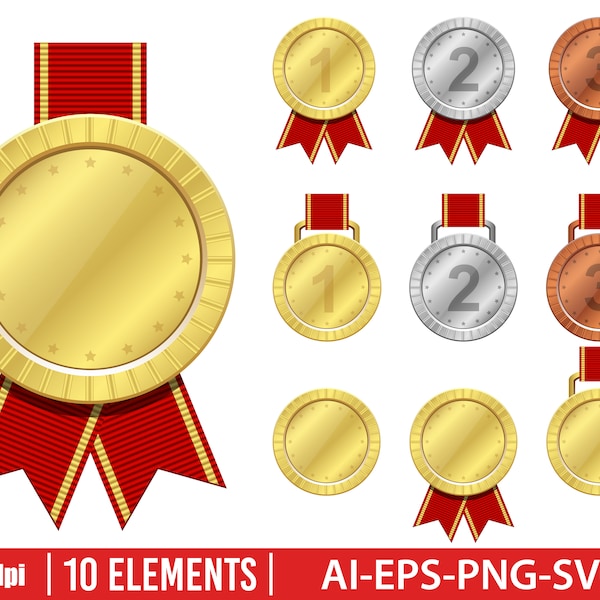 Winner medal clipart vector design illustration. Winner medal set. Vector Clipart Print