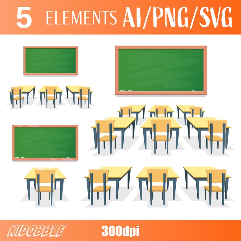 Bureau d'école et salle de classe Clipart Vector Design salle de classe Clipart Illustrations de bureau d'école Vector Clipart salle de classe Design numérique image 1