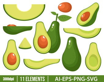 Fresh avocado clipart vector design illustration. Avocado set. Vector Clipart Print