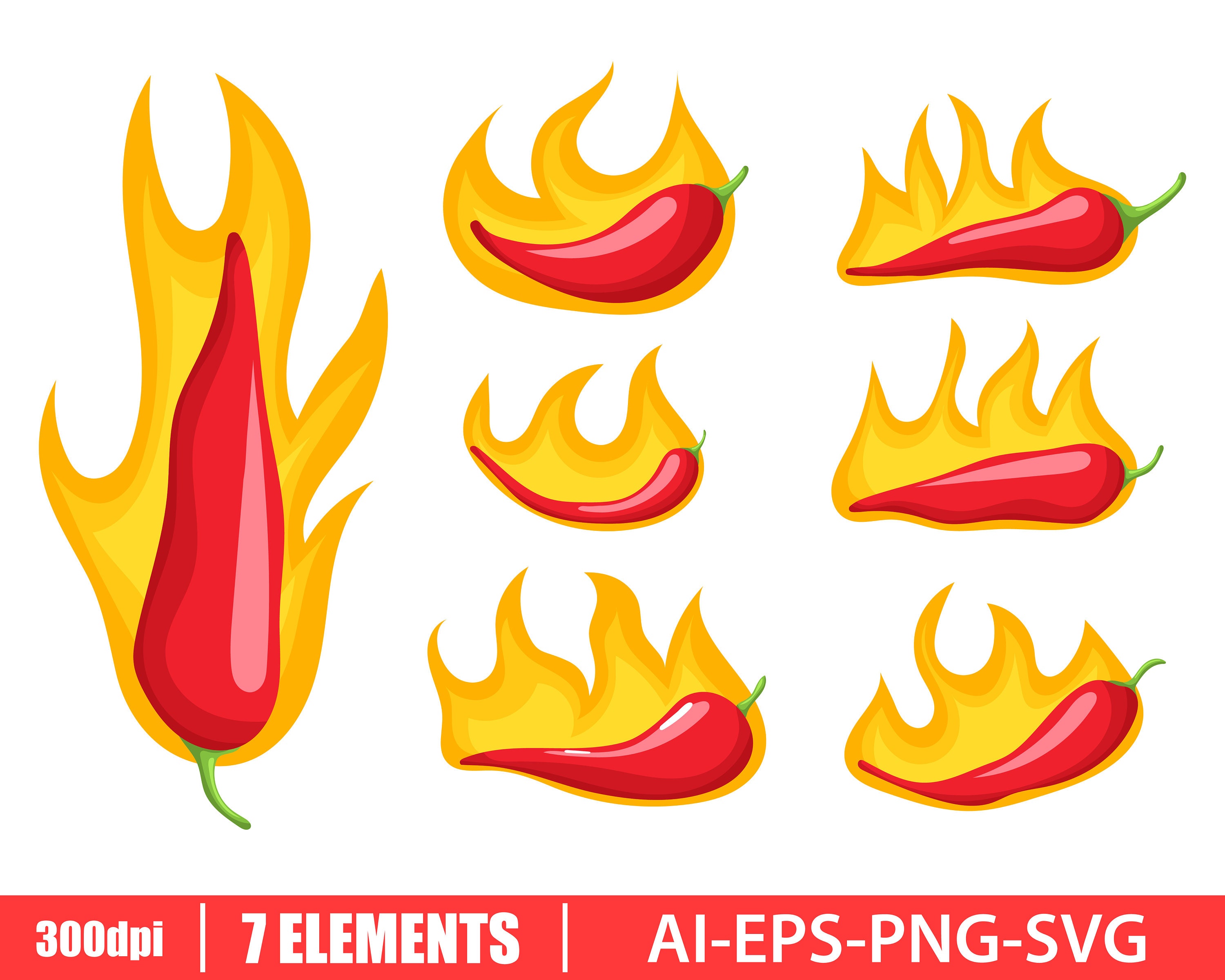 Spicy Pepper Clipart Vector Design Illustration. Pepper Set. Etsy