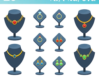 Zestaw clipartów z biżuterią | Naklejki z rysunkami biżuterii | Eleganckie cliparty z akcesoriami | Cyfrowe PNG i SVG
