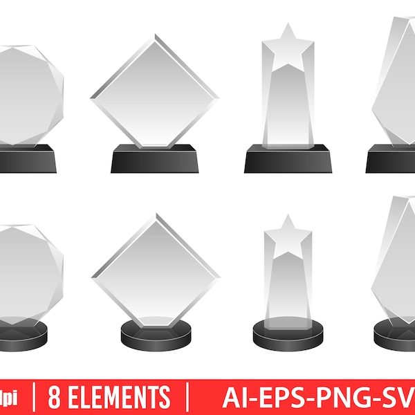 Winner glass award clipart vector design illustration. Glass award set. Vector Clipart Print