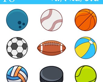 Sports Balls Clipart Vector Illustration Digital Design Sports Graphics Printable Ball Clipart Vector Drawing Athletic Sports Equipment Set