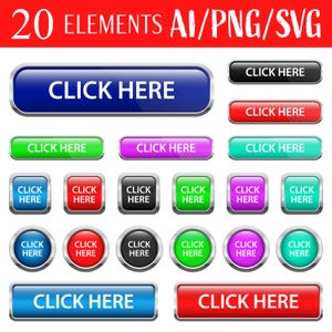 Klik hier Webknoppen Interactief gebruikersinterface-ontwerp Vectorkunst Websitenavigatie Digitale afbeelding Webclipart Afdrukbaar ontwerp downloadbaar