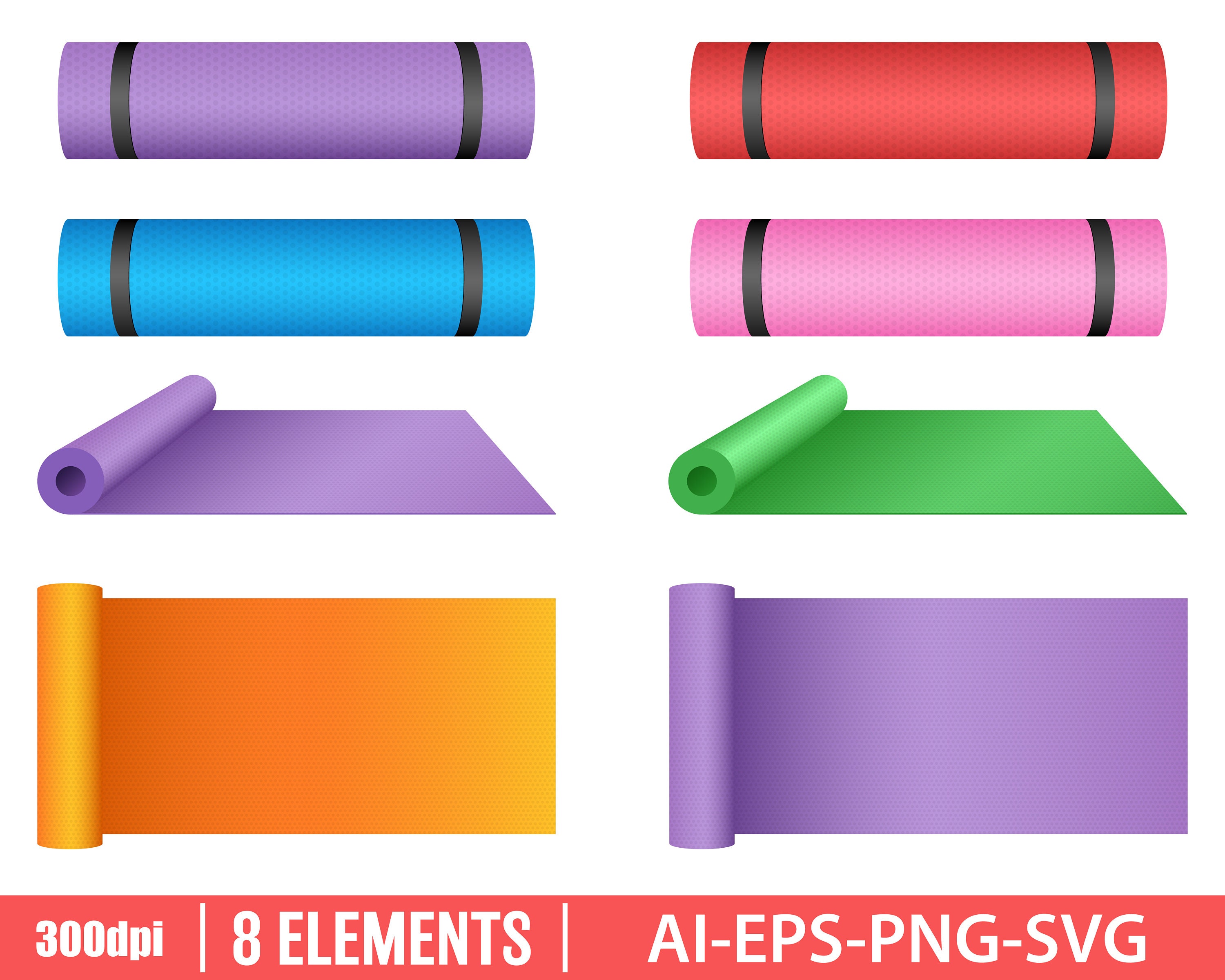 Yoga Mat Clipart Vector Design Illustration. Yoga Mat Set. Etsy