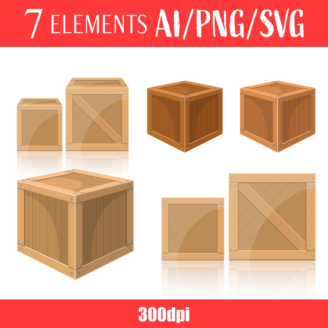 Wooden Box Clipart Vector Storage Container Illustration Rustic ...