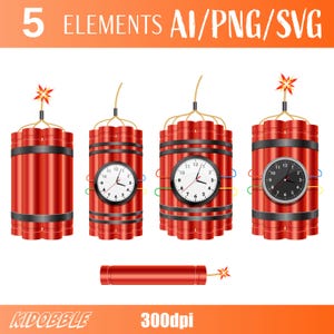Set Of Dynamite Vector Digital Art Dynamite Clipart Printable Explosion Graphics Vector Illustration Explosive Art Design Set
