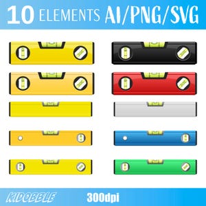 Clipart med vattenpassbubbla | Handritad mätning | Clipart med byggverktyg | Digital PNG och SVG