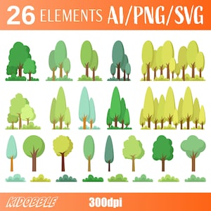 Tree Clipart Vector Nature Illustration Green Foliage Landscape Decorative Plant Silhouette Digital Artwork Botanical Graphic Printable