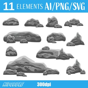 Boulder Stones Clipart Vector Rock Elements Illustration Digital Art Stone Texture Mountain Clipart Set Nature Rocks Vector Outdoor Designs