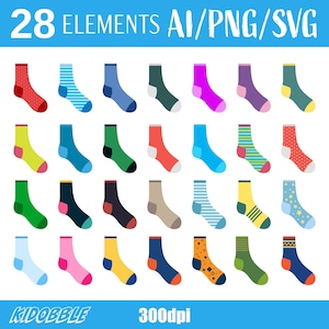 Different Socks Colorful Patterns Footwear Digital Clipart Illustration Set Fun Socks Colorful Patterns Footwear Clip Art Printable Graphic
