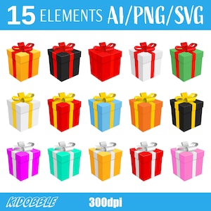 Caja de regalo Clipart Vector Arte Ilustración de caja de regalo Gráficos digitales Conjunto de imágenes prediseñadas de regalo de Navidad Diseño de caja de cumpleaños Icono de regalo festivo