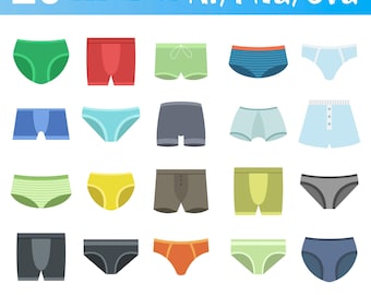Clipart för herrunderkläder: Illustrationer av boxershorts och trosor (PNG, SVG, AI)