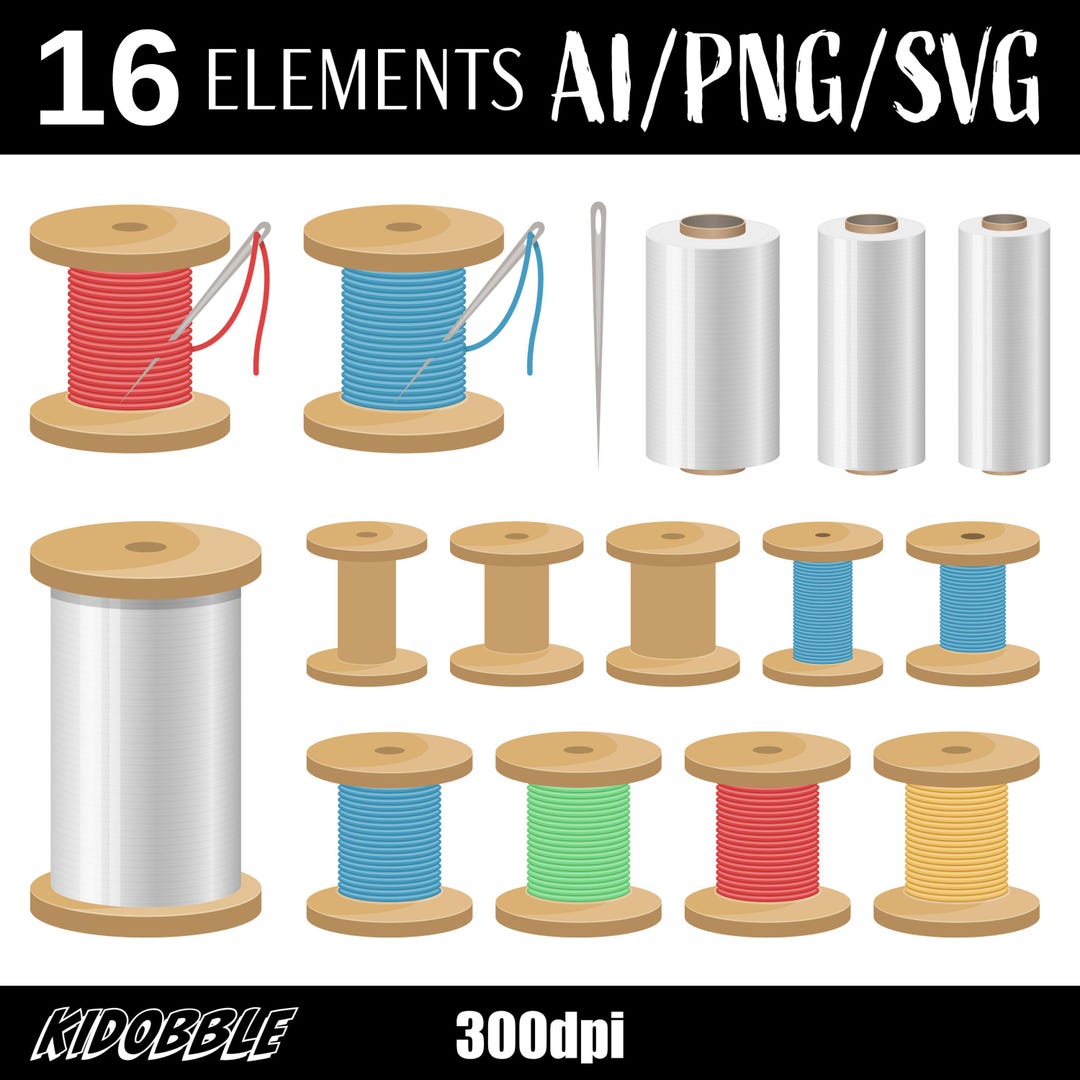 Thread Spool Clipart Vector Sewing Art Printable Thread Graphics Spool ...