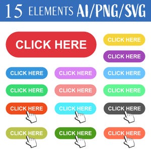 May include: A set of 15 colorful buttons with the text "CLICK HERE" in white. Some buttons have a hand cursor pointing at them.