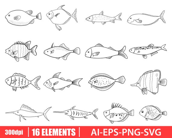 Cute fish icons set outline style  stock vector 3220095  Crushpixel