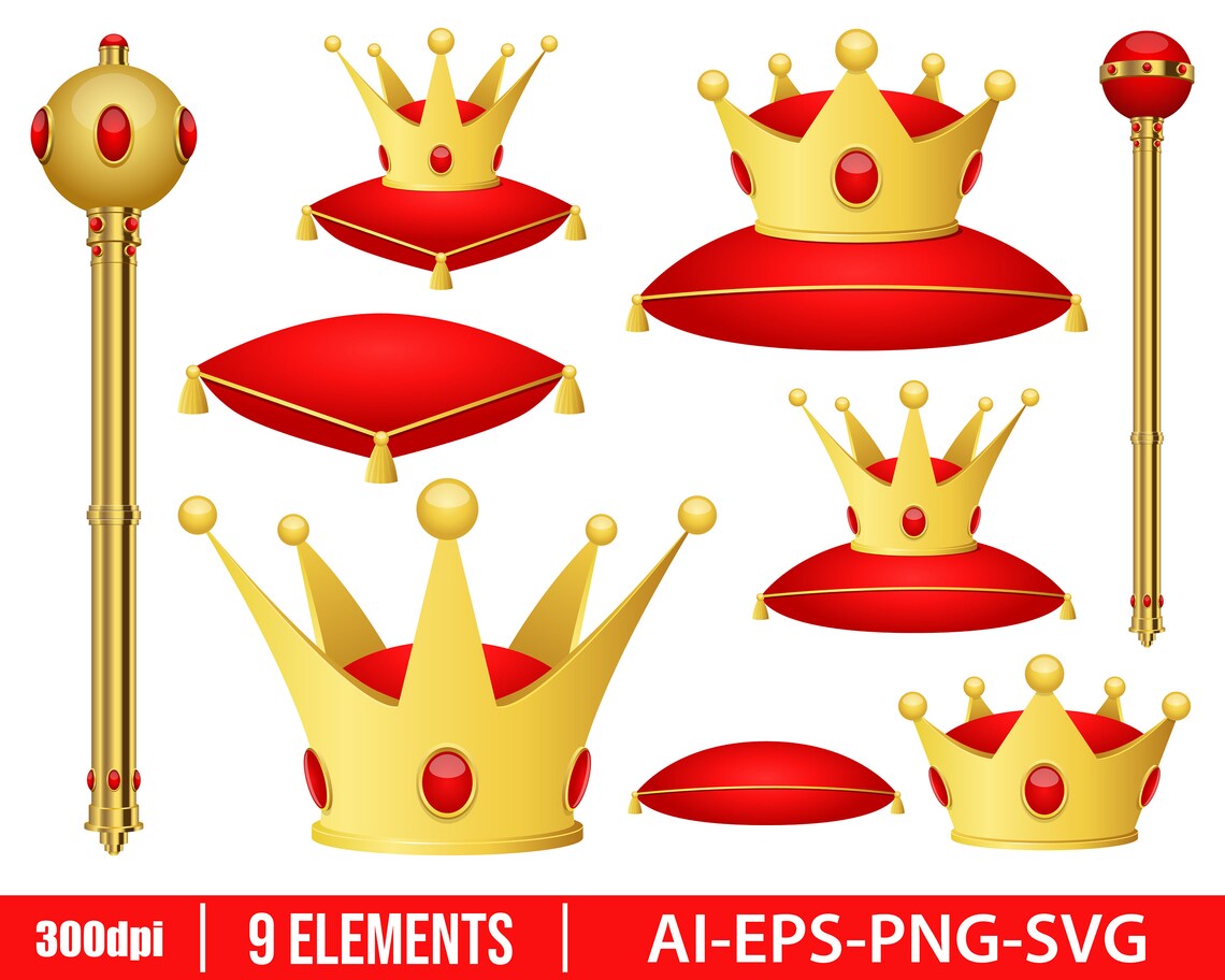 Golden King Crown and Scepter Clipart Vector Design - Etsy