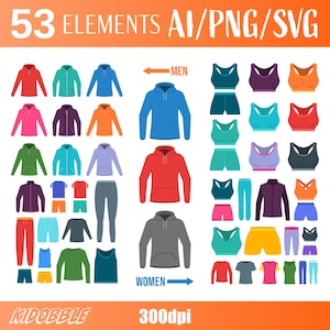 Vêtements de sport, vêtements de sport, vêtements de fitness, tenue de sport, clipart vectoriel numérique, vêtements de sport, tenue de sport, équipement de fitness, clipart vectoriel