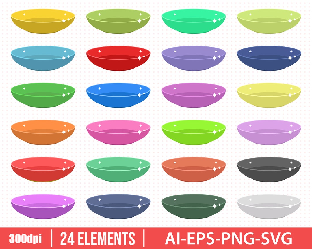 Colored Plates Clipart Vector Design Illustration. Colored Plates Set. Vector Clipart Print Etsy