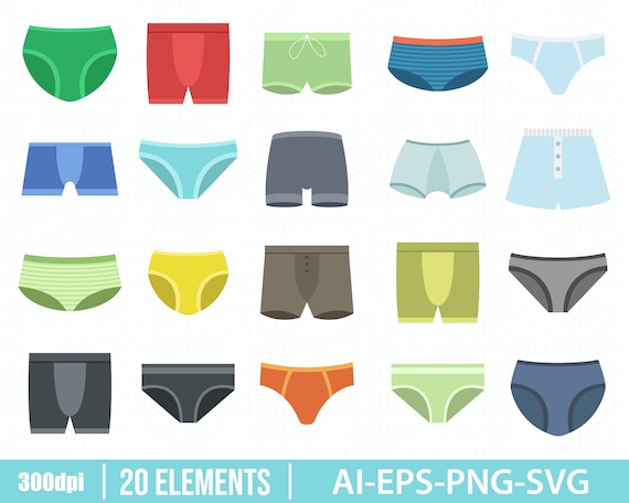 Men underwear clipart vector design illustration. Underwear, underpants,  boxer, clothing set. Vector Clipart Print