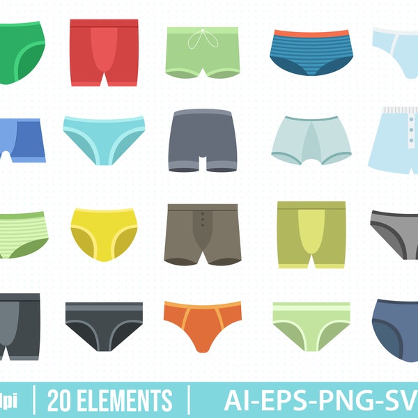 Men underwear clipart vector design illustration. Underwear, underpants, boxer, clothing set. Vector Clipart Print