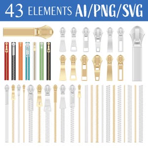 Zipper Clipart Vector Digital Art Zipper Graphics Printable Zipper Illustration Vector Design Zipper Clip Art Sewing Accessories Set