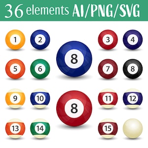 Billiard Balls Clipart Vector Pool Balls Clip Art Billiard Game Digital Clipart Vector Art Ball Illustration Balls Billiard Game Clip Art