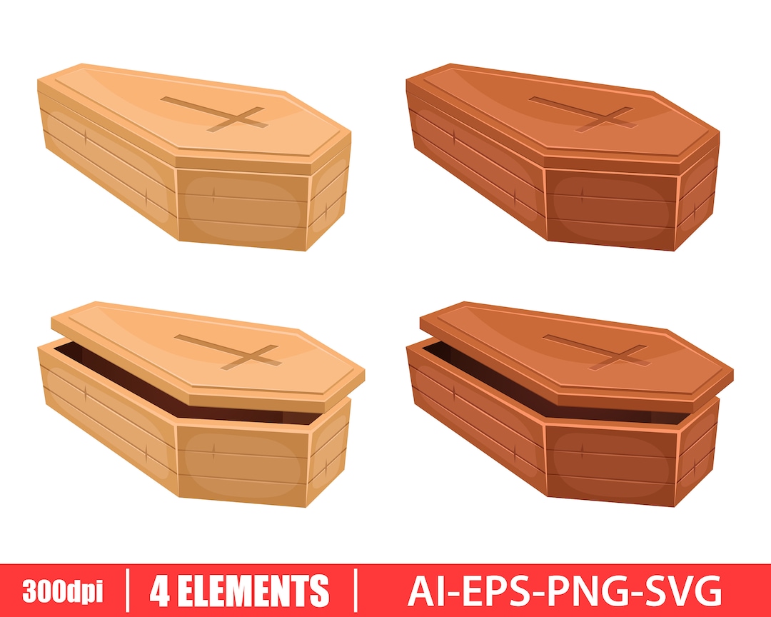 Wooden Coffin Clipart Vector Design Illustration. Coffin Set. Vector ...