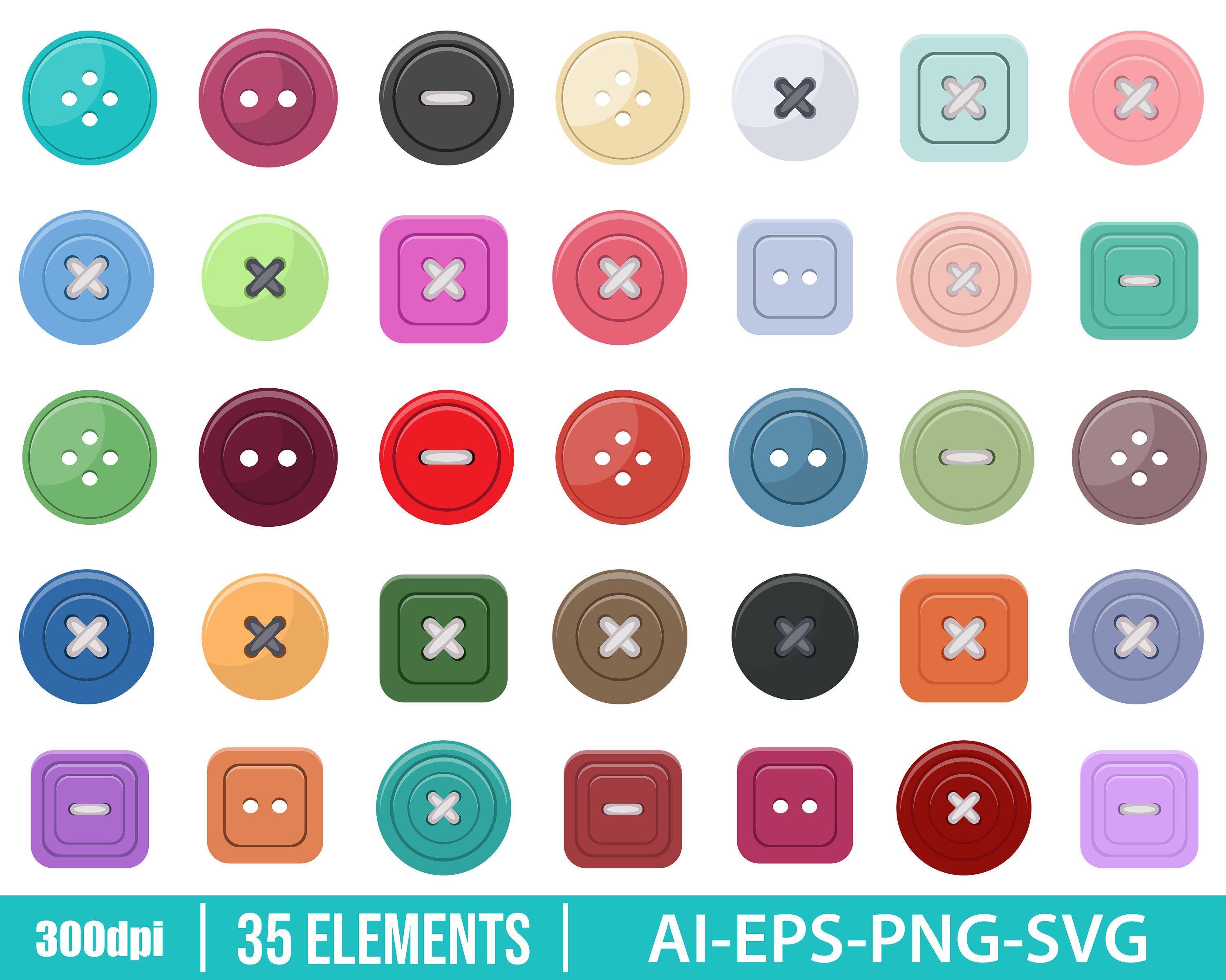 Clothes Button Clipart Vector Design Illustration. Buttons Set. Vector