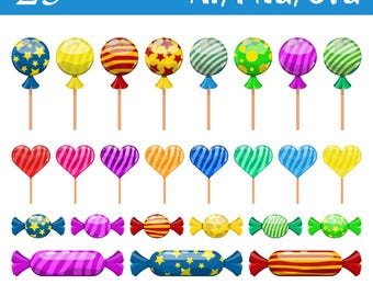 Candy Clipart Vector Design Digital Graphics Sweet Illustration Elements Dessert Clipart Art Candy Vector Illustration Set