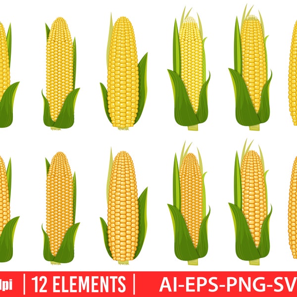 Corn clipart vector design illustration. Corn set. Vector Clipart Print