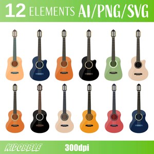 Stylish Classical Guitar Clipart Vector Musical Instrument Illustration Acoustic Sound Design Digital Artwork Vintage Guitar Downloadable