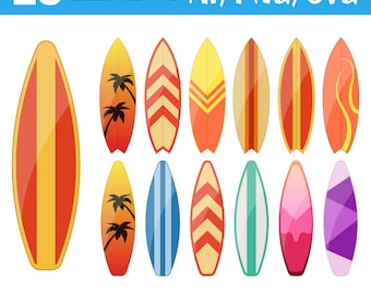 Surfboard Clipart Vector Digital Art Surfing Graphics Printable Surfboard Design Vector Drawing Beach Surf Clip Art Ocean Board Design Set