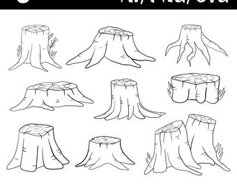 Tree Stump Nature Log Rustic Garden Digital Clipart Design Log Tree Stump Rustic Garden Decor Vector Art Digital Illustration Downloadable