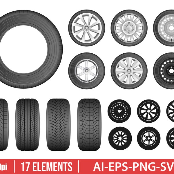 Car tyre clipart vector design illustration. Car tyre set. Vector Clipart Print
