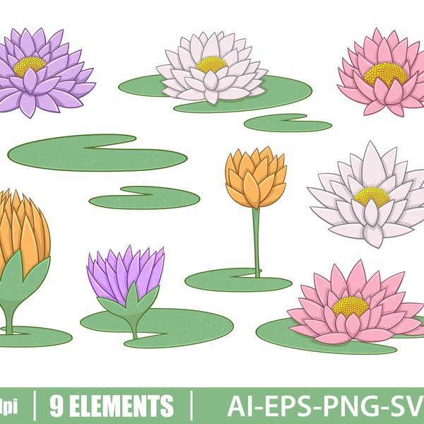 Seerose Clipart Vektor-Design-Illustration. Seerosen Set. Vektor Clipart Druck