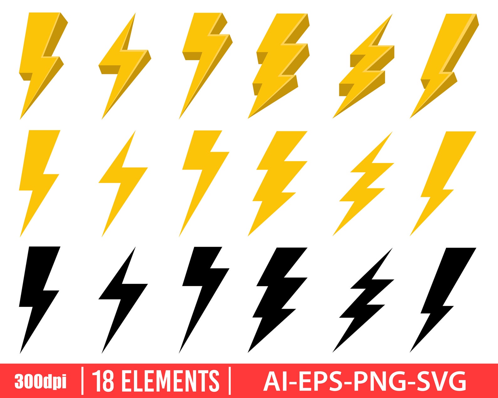 Thunderbolt Clipart Vector Design Illustration. Thunderbolt Etsy