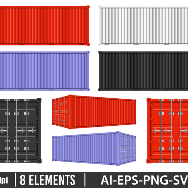 Cargo container clipart vector design illustration. Cargo container set. Vector Clipart Print