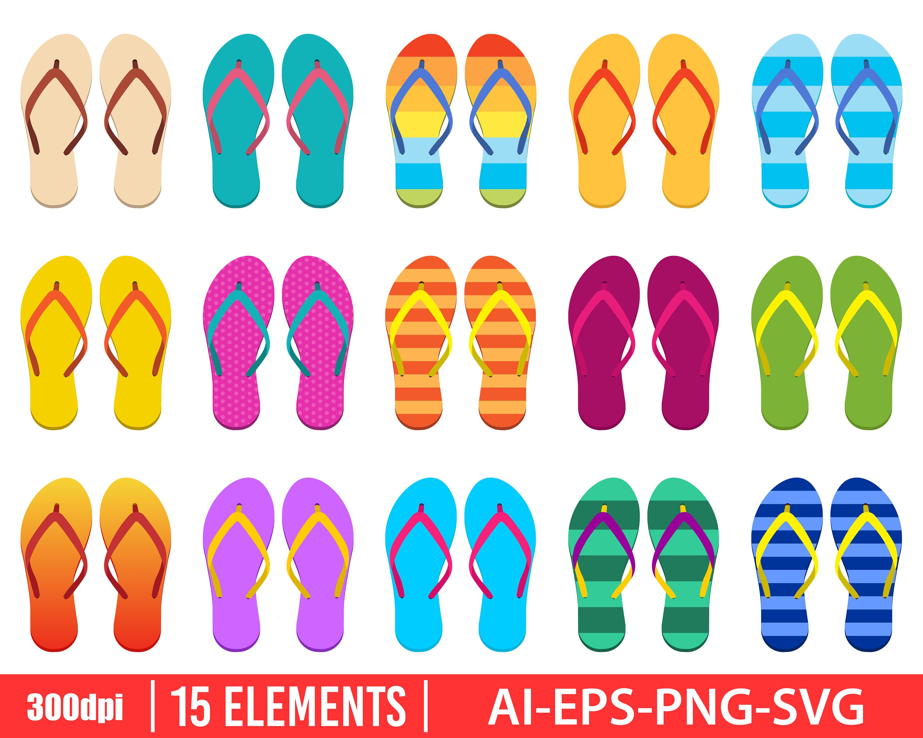 Flip Flops Clipart Vector Design Illustration. Flip Flops Set. - Etsy