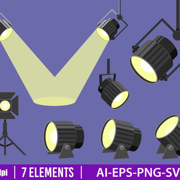 Illustration de conception vectorielle de clipart de projecteur. Projecteur réglé. Impression Vector Clipart