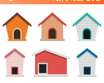 Dog House Clipart Vector Illustration Digital Art Printable Dog House Graphics Vector Drawing Pet House Clip Art Dog Shelter Design Set