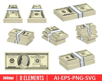 Pack of dollars money clipart vector design illustration. Dollar set. Vector Clipart Print