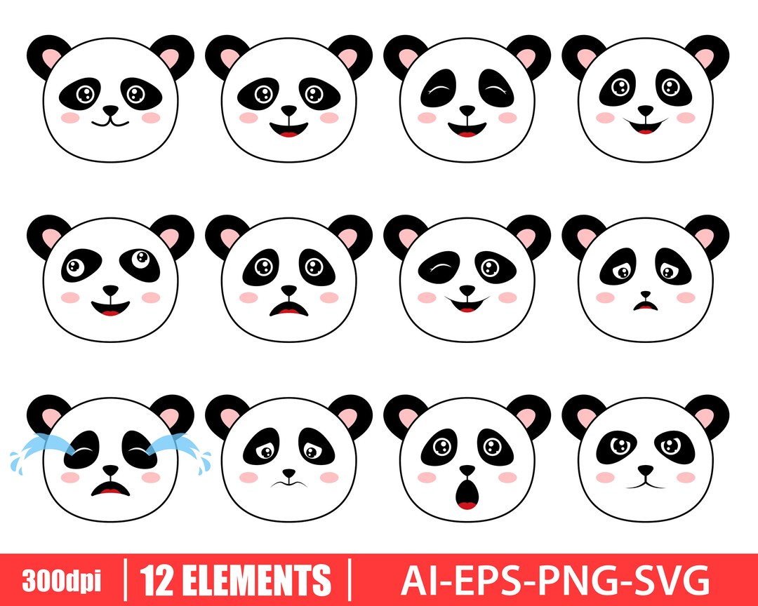 Panda Bear Clipart Vector Design Illustration. Panda Bear Set. Vector ...