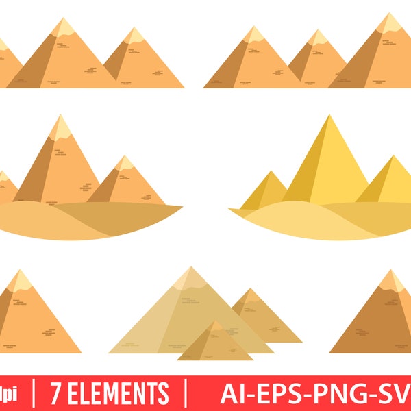 Illustration égyptienne de conception de vecteur de clipart de pyramide. Ensemble pyramidal. Impression Vector Clipart