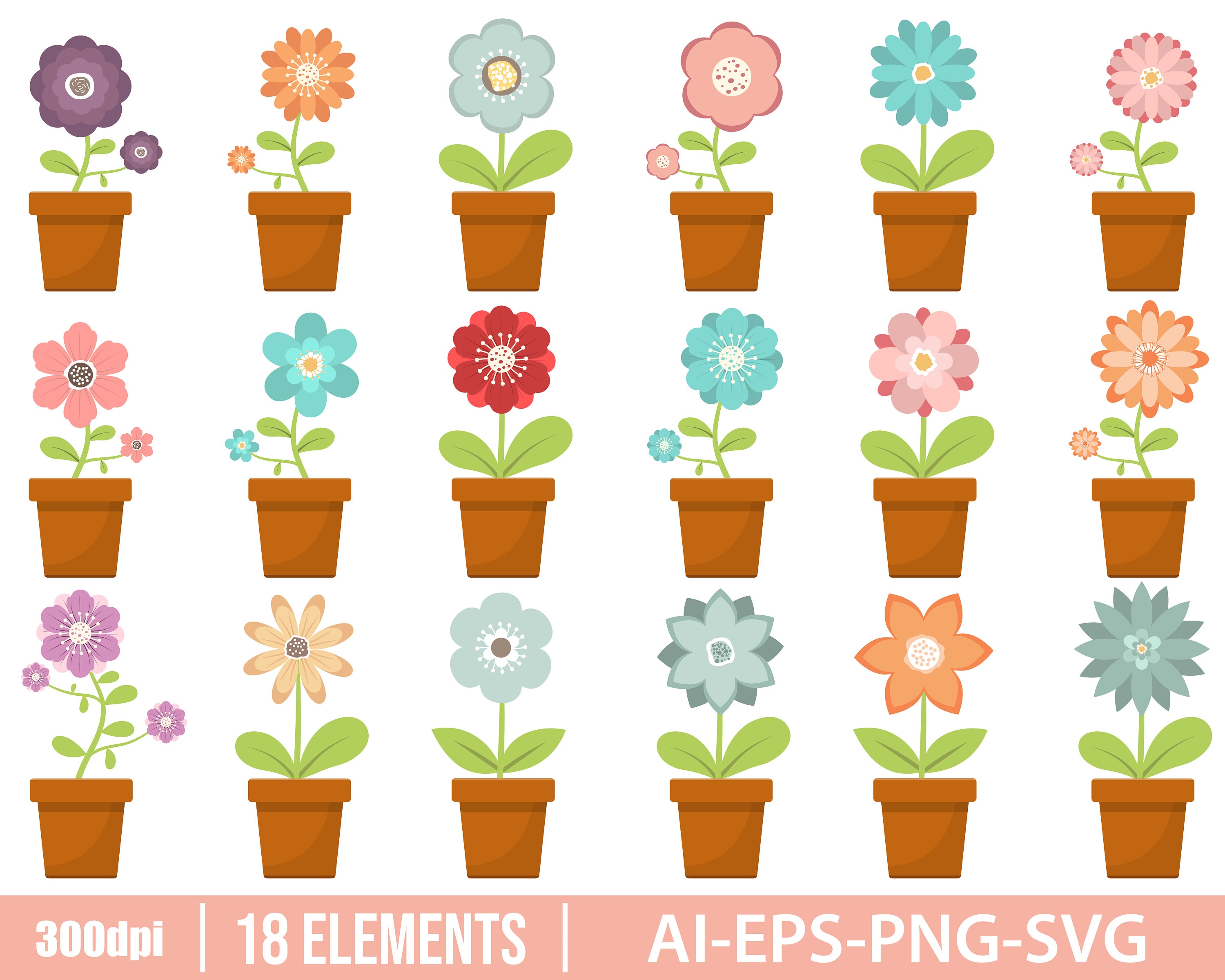 How Flower in Pot Clipart Vector Design Illustration. Flower Etsy